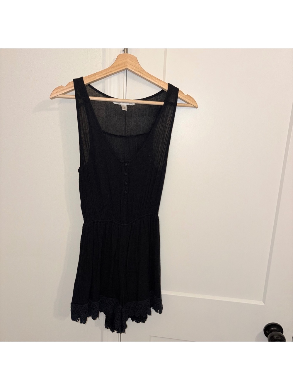 Abercrombie & Fitch Woman’s Small Black Button Front Lace Trim Romper